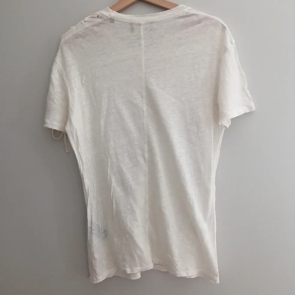 The Kooples Sport Linen Short Sleeve T-Shirt Lace Up Sleeve Off White 2 Medium - Picture 3 of 15